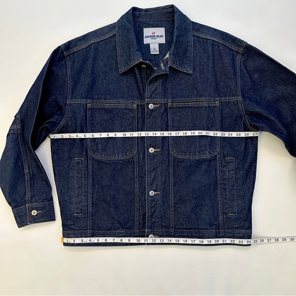 VTG 90s Y2K MENS ANCHOR BLUE DARK WASH OVERSIZED BOXY DENIM JACKET COAT SzL - Picture 9 of 10